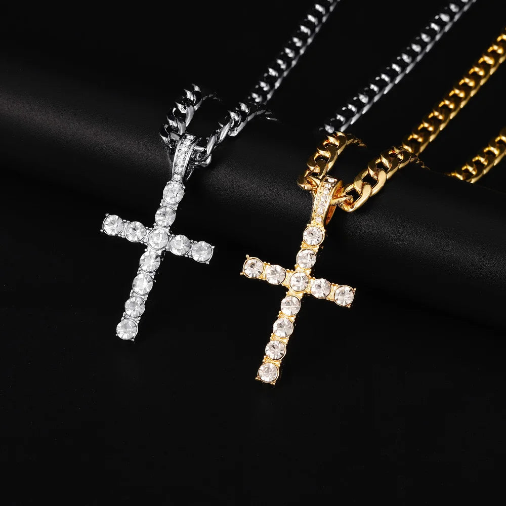 CHAIN ICED WITH CROSS PENDANT 4mm
