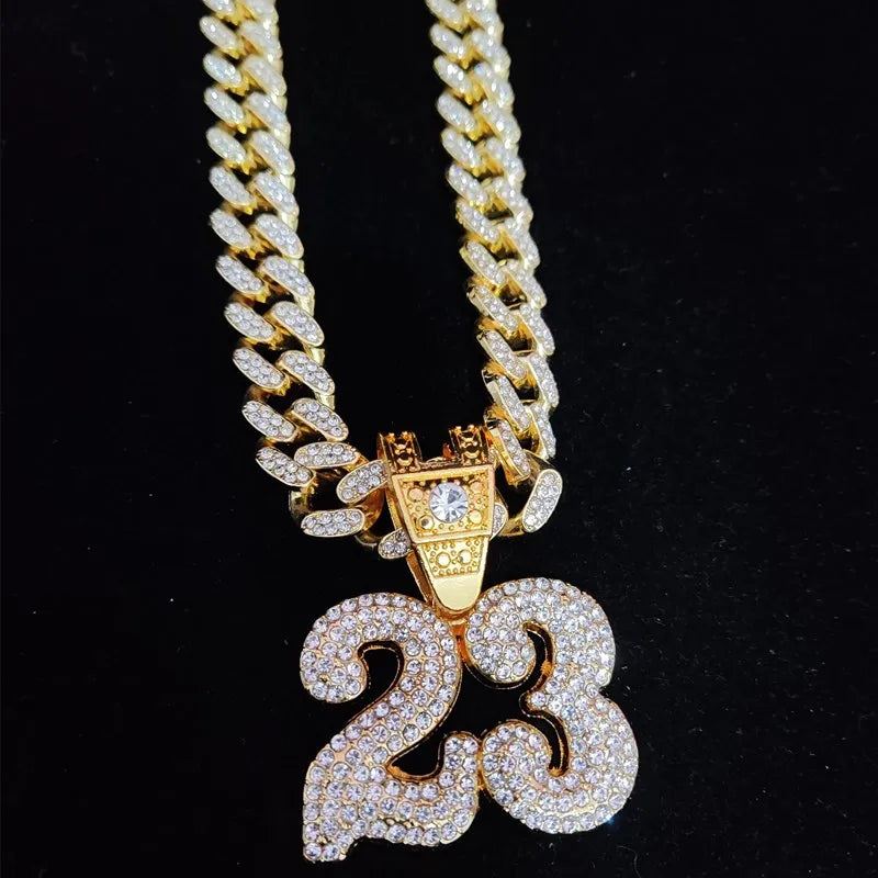 NUMBER 23 PENDANT CUBAN CHAIN WITH 13mm CRYSTAL
