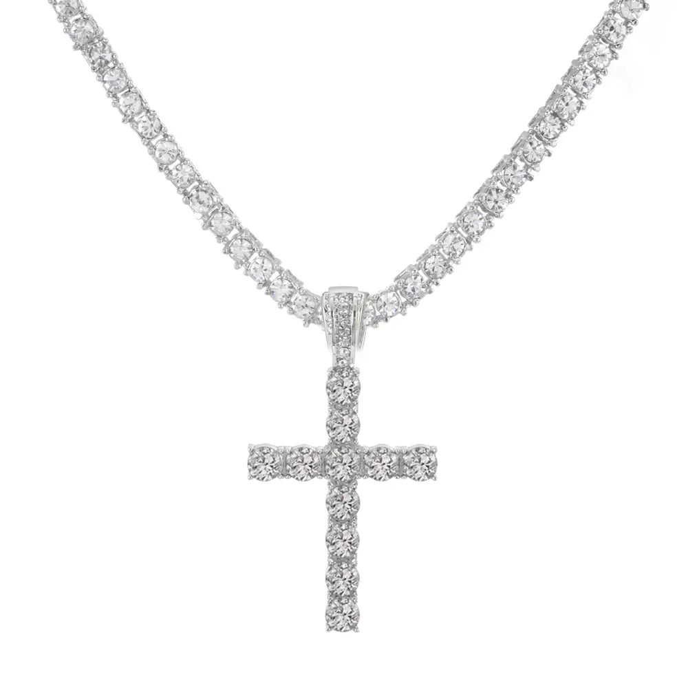 CHAIN ICED WITH CROSS PENDANT 4mm
