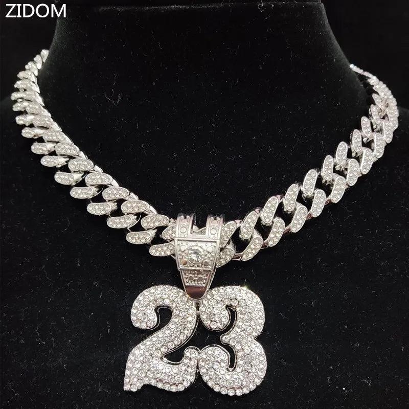 NUMBER 23 PENDANT CUBAN CHAIN WITH 13mm CRYSTAL