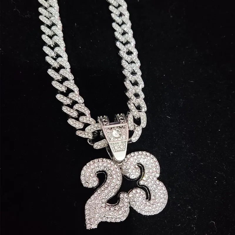 NUMBER 23 PENDANT CUBAN CHAIN WITH 13mm CRYSTAL
