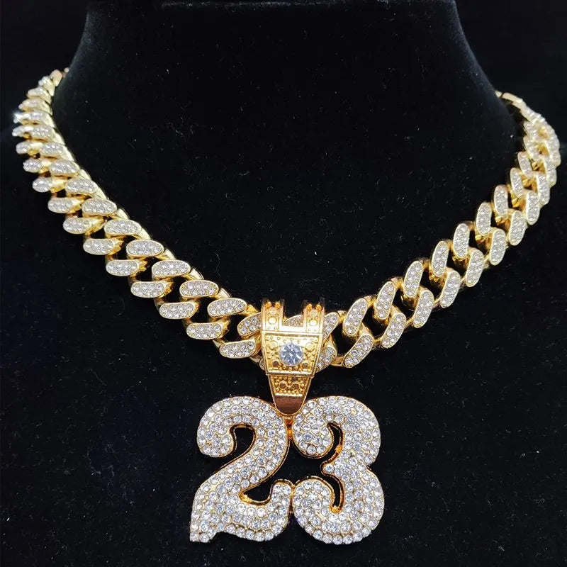 NUMBER 23 PENDANT CUBAN CHAIN WITH 13mm CRYSTAL