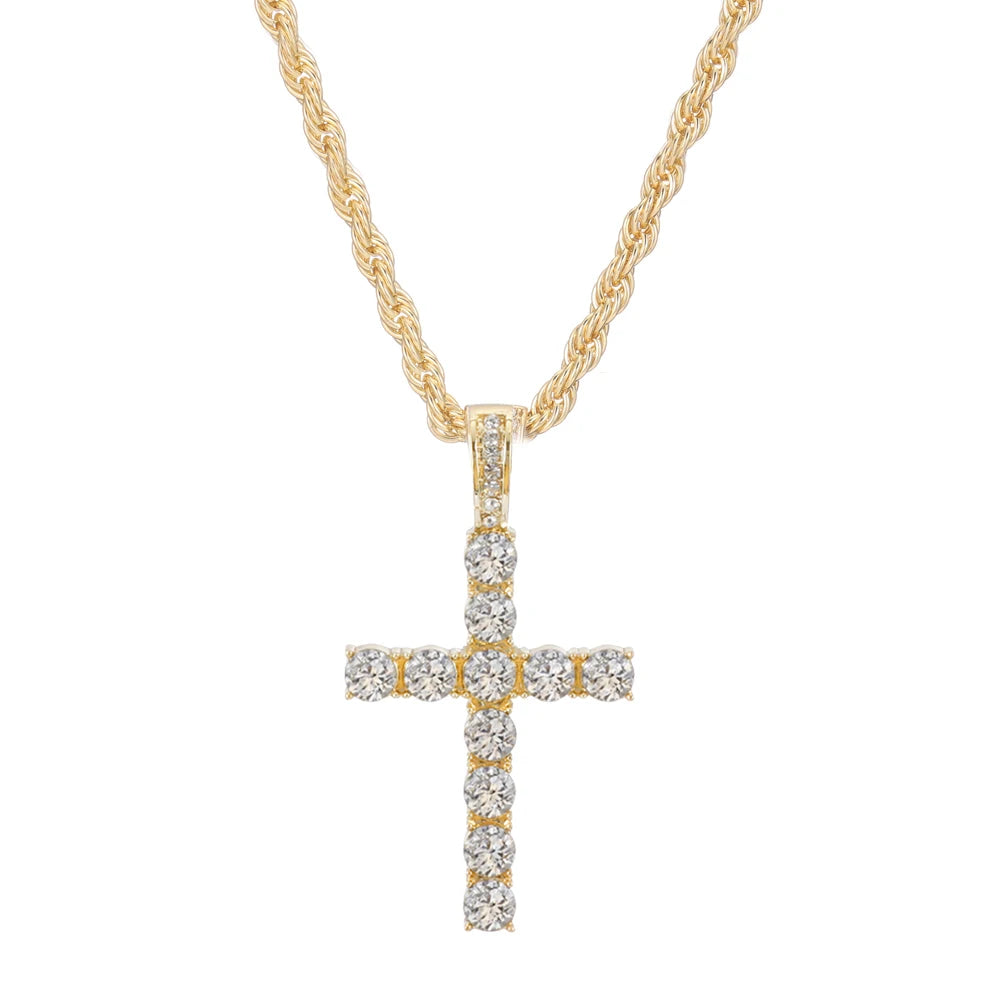 CHAIN ICED WITH CROSS PENDANT 4mm