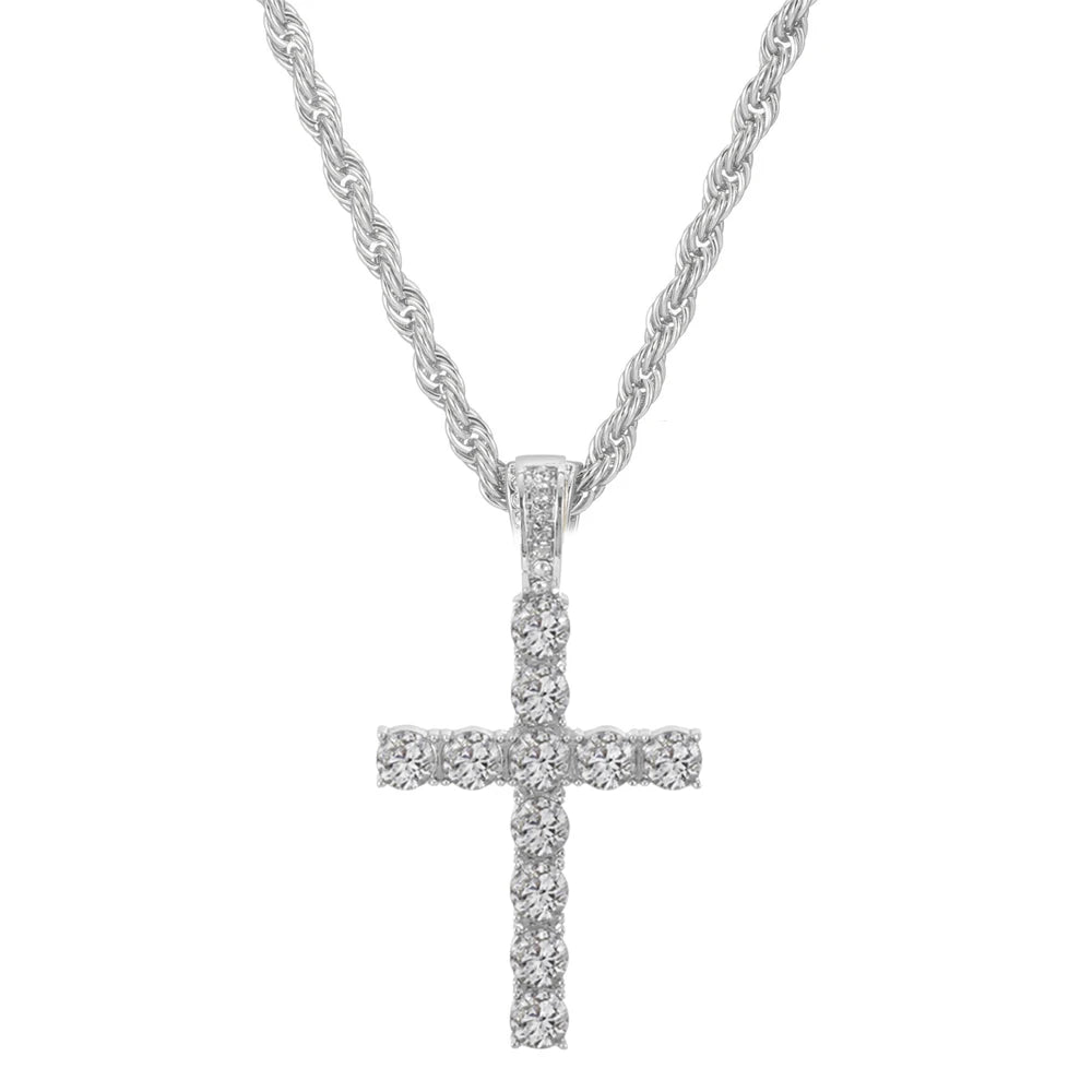 CHAIN ICED WITH CROSS PENDANT 4mm
