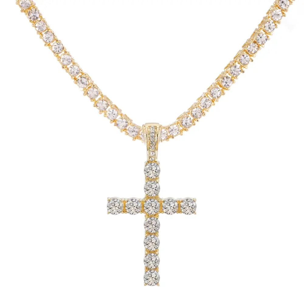 CHAIN ICED WITH CROSS PENDANT 4mm