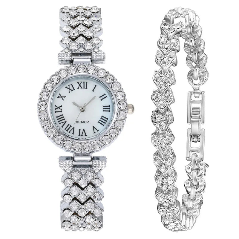 FASHION SIMPLE ROMAN STEEL BELT QUARTZ WATCH