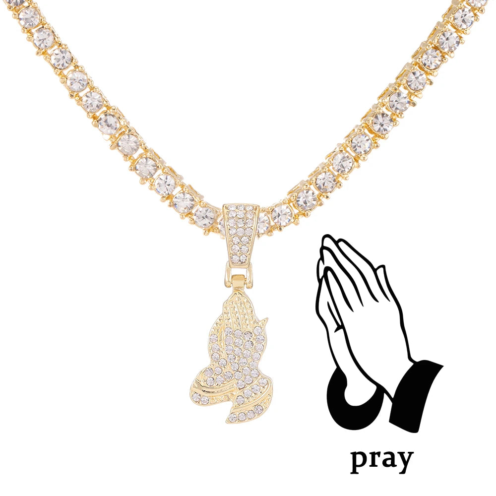CHAIN ICED WITH CROSS PENDANT 4mm