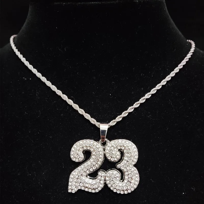 NUMBER 23 PENDANT CUBAN CHAIN WITH 13mm CRYSTAL