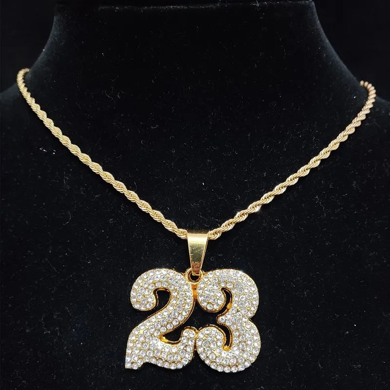 NUMBER 23 PENDANT CUBAN CHAIN WITH 13mm CRYSTAL